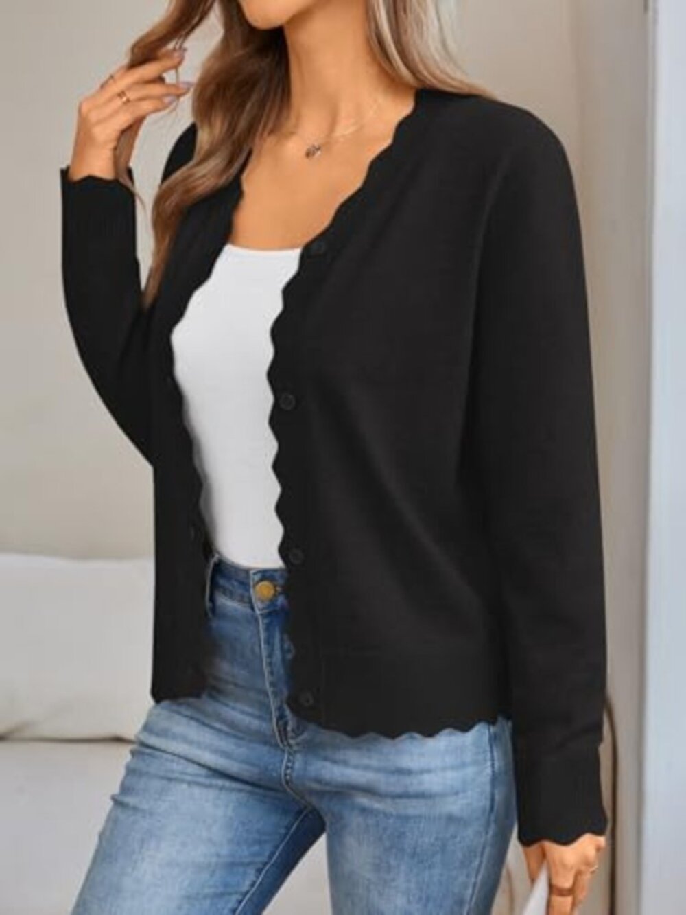 LILLUSORY Womens Lightweight Knit Cardigan Long Sleeve V-Neck Button Sweater